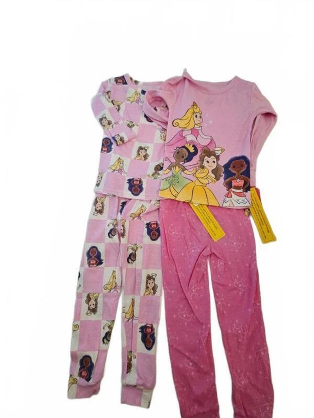 Disney Princess Girls 5T Pajama Sets 4 Piece Pink Belle Tiana Moana Aurora NWT